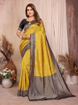 Vedant Vastram - Mustard Litchi Silk Banarasi Silk Jacquard Saree with Unstitched Blouse