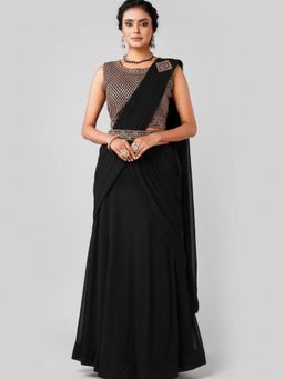 BC Balaji Creation - Black Georgette Ready To Wear Saree with Stitched Embroidered Blouse