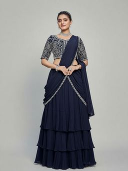 BC Balaji Creation - Georgette Ready To Wear Embroidered Saree with Stitched Blouse