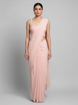 BC Balaji Creation - Light Pink Georgette Ready To Wear Saree with Stitched Blouse