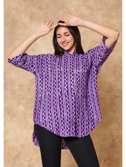 SALWAR STUDIO - Classic Purple Batik Pure Cotton Oversize Shirt Style Top