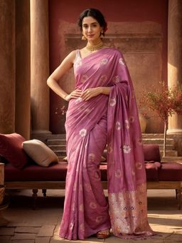 Jaipur Kurti - Lavender Silk Blend Woven Saree with Unstitched Blouse