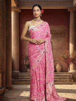 Jaipur Kurti - Pink Silk Blend Woven Saree with Unstitched Blouse
