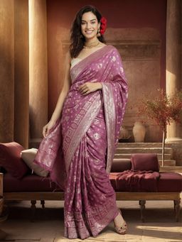 Jaipur Kurti - Lavender Silk Blend Woven Saree with Unstitched Blouse