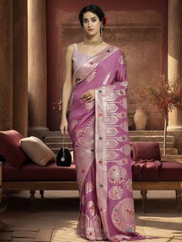 Jaipur Kurti - Lavender Silk Blend Woven Saree with Unstitched Blouse