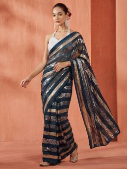 Jaipur Kurti - Green Georgette Embroidered Saree with Unstitched Blouse