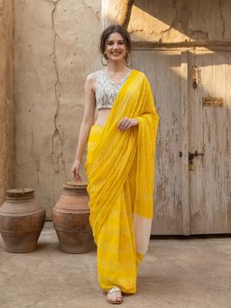 Jaipur Kurti - Yellow Pure Cotton Printed Saree with Unstitched Blouse