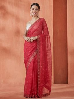 Jaipur Kurti - Pink Georgette Embroidered Saree with Unstitched Blouse