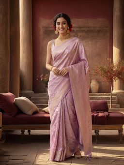 Jaipur Kurti - Lavender Silk Blend Woven Saree with Unstitched Blouse