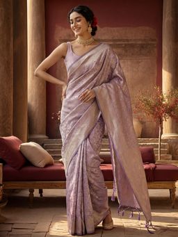 Jaipur Kurti - Indigo Silk Blend Woven Saree with Unstitched Blouse