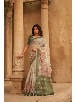 Ekana Label - Green Peacock Pop Saree with Unstitched Blouse