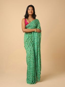 Navyasa By Liva - Navyasa Green Liva Chiffon Abstract Digital Print Saree with Unstitched Blouse