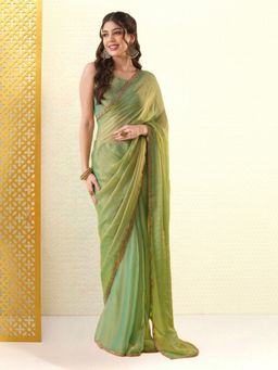 Kartika - Ready To Wear Saree In Green with Unstitched Blouse