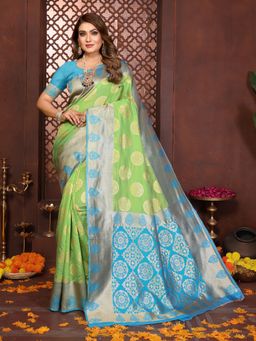 Vedant Vastram - Green Litchi Silk Banarasi Silk Jacquard Saree with Unstitched Blouse