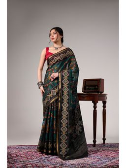Ekana Label - Teal Roohi Patola Saree with Unstitched Blouse