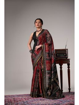 Ekana Label - Red Shobha Saaj Saree with Unstitched Blouse