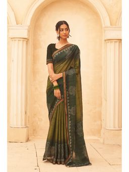 Ekana Label - Green Meera Mehendi Saree with Unstitched Blouse