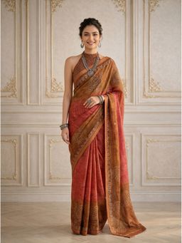 Ekana Label - Maroon Kasturi Rang Saree with Unstitched Blouse