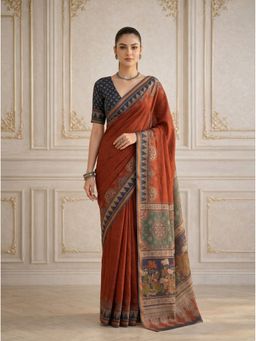 Ekana Label - Maroon Mahira Saree with Unstitched Blouse