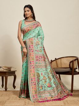 Vedant Vastram - Olive Soft Litchi Silk Pashmina Jacquard Saree with Unstitched Blouse