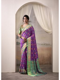 BFM - Purple Patola Silk Printed Ethnic Motifs Saree with Unstitched Blouse