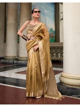 BFM - Gold Tissue Silk and Printed Design Saree with Unstitched Blouse