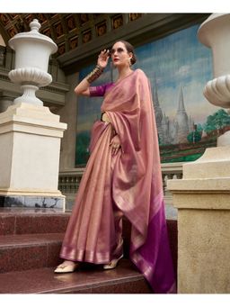 BFM - Pink Tissue Silk and Printed Design Saree with Unstitched Blouse