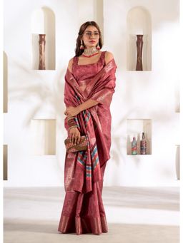 BFM - Rose Gold Soft Dola Silk Woven Design Ethnic Motifs Saree with Unstitched Blouse