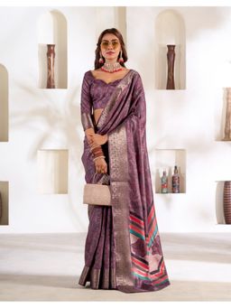 BFM - Purple Soft Dola Silk Woven Design Ethnic Motifs Saree with Unstitched Blouse