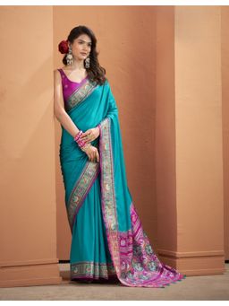 BFM - Blue Patola Silk Saree with Unstitched Blouse