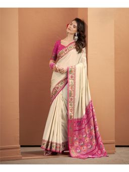 BFM - Cream Patola Silk Saree with Unstitched Blouse
