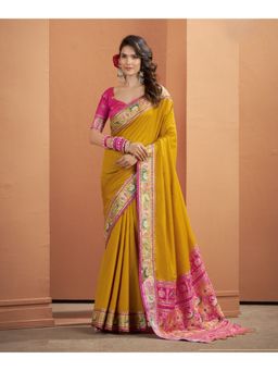BFM - Mustard Patola Silk Saree with Unstitched Blouse