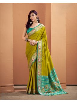BFM - Mustard Patola Silk Saree with Unstitched Blouse