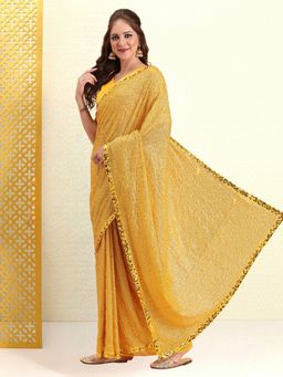 Kartika - Georgette Yellow Sequin Border Saree with Unstitched Blouse