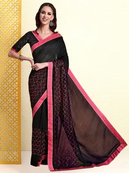 Kartika - Black Silk Pink Border Sequin Embroidery Saree with Unstitched Blouse