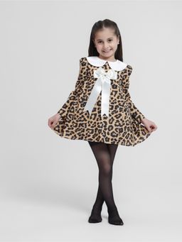 THE PONY & PEONY CO. - BROWN LEOPARD FULL SLEEVES DRESS