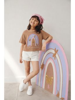 Tales & Stories - Girls Brown Printed Top