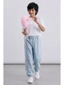 Tales & Stories - Boys Light Blue Solid Denim Joggers