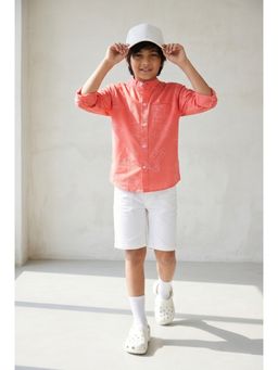 Tales & Stories - Boys Peach Printed Cotton Twill Shirt
