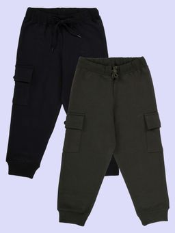 KiddoPanti - Boys Fleece Solid Cargo Pocket Joggers (Pack of 2)