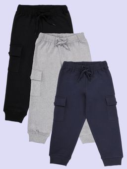 KiddoPanti - Boys Fleece Solid Cargo Pocket Joggers (Pack of 3)