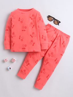 Baby Nation - Girls Cotton Cherry Printed T-shirt and Pyjama