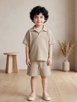 AJ Dezines - Beige Solid Cotton Oversized Co-Ords Set For Boys