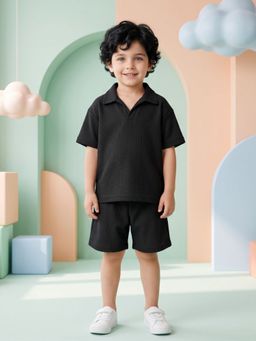 AJ Dezines - Black Solid Cotton Oversized Co-Ords Set For Boys