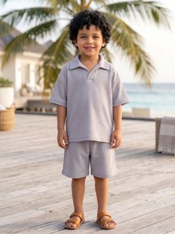 AJ Dezines - Grey Solid Cotton Oversized Co-Ords Set For Boys