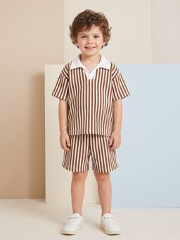 AJ Dezines - Brown Stripes Cotton Oversized Co-Ords Set For Boys