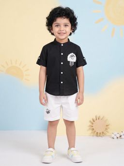 AJ Dezines - Black Sheep Embroidery Pure Cotton Shirt & Shorts For Boys