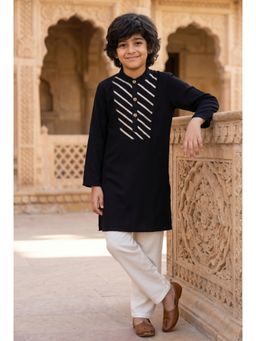 Tales & Stories - Boys Black and Cream Kurta and Pyjama