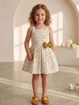 AJ Dezines - White Floral Print Cotton Dobby Dress For Girls
