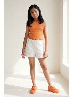 Tales & Stories - Girls White Solid Stretchable Shorts